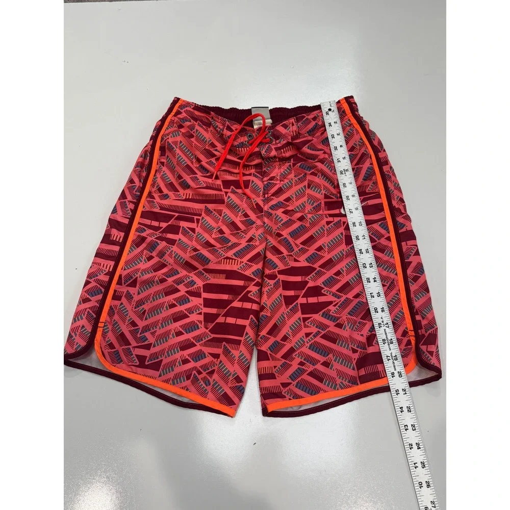 Nike Mens Swim Trunks Red Orange Geometric Abstract Print Mesh Lined Small